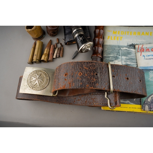 395 - A box of militaria including bayonet & Kukri