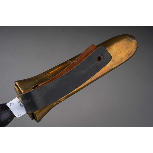 402 - A Siebe Gorman diver's knife with turned handle, brass scabbard and leather belt strap