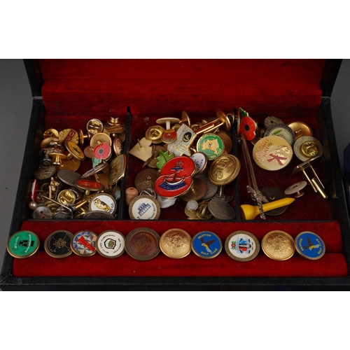 404 - Assorted vintage gilt metal some enamelled tie pins, shirt studs, various badges including enamelled... 