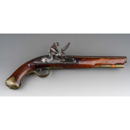 405 - A 19th century flint lock pistol stamped D. Egg, proof marks to barrel, brass mounted walnut stock w... 