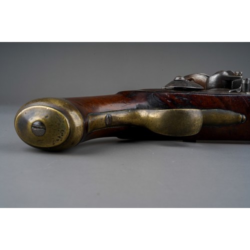 405 - A 19th century flint lock pistol stamped D. Egg, proof marks to barrel, brass mounted walnut stock w... 