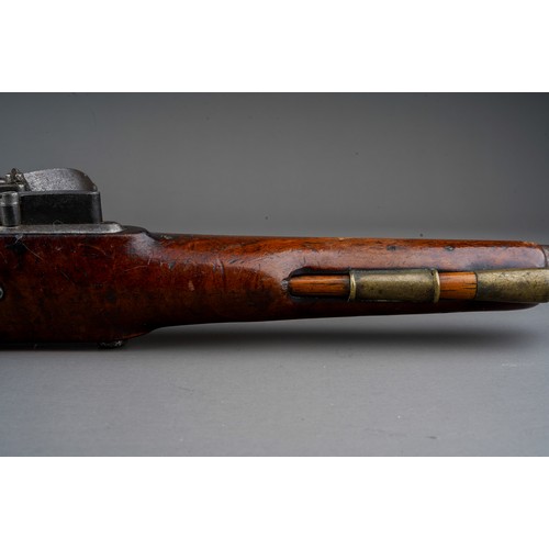 405 - A 19th century flint lock pistol stamped D. Egg, proof marks to barrel, brass mounted walnut stock w... 