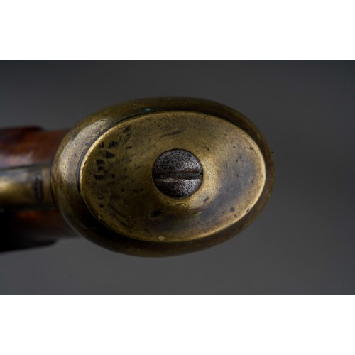 405 - A 19th century flint lock pistol stamped D. Egg, proof marks to barrel, brass mounted walnut stock w... 