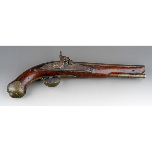 406 - A 19th century percussion pistol converted from a flint lock, stamped Tower GR, walnut with brass bu... 