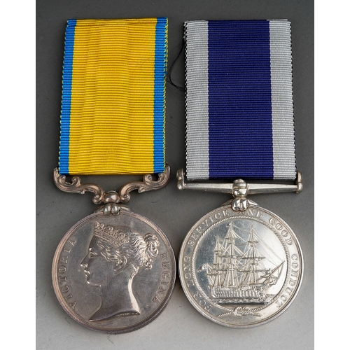 413 - Pair of commissioned Boatman John Lawrence, HM Coast Guard medals to include Baltic Medal ( 1854-185... 