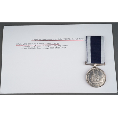 414 - Single medal to Quartermaster John Thomas, Royal Navy for long service and good conduct