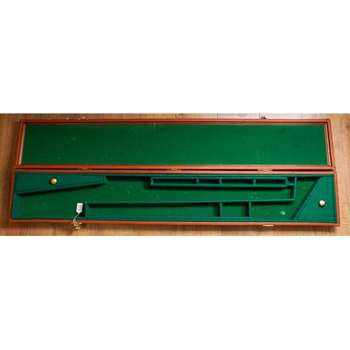 418 - A 20th Century leather shotgun car boot gun case, fitted baize lined interior, with brass locks, hin... 