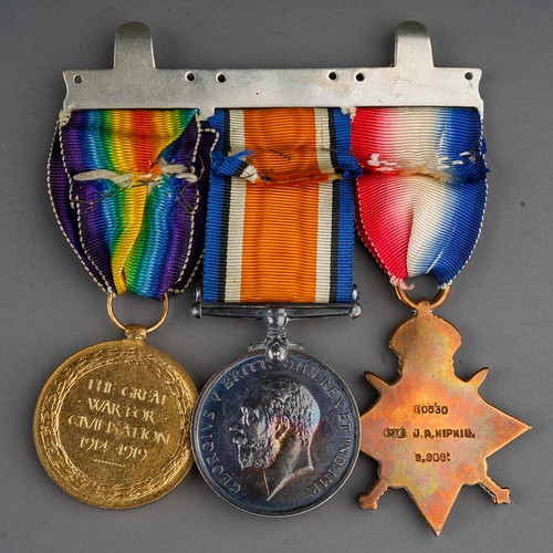 425 - WWI Trio of War, Victory and the 1914-1915 Star medals  awarded to 10530 PTE J.R.HIPKIN.S.GDS and a ... 