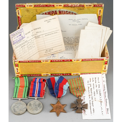 426 - Three WWII medals to include: Defence, Service and Star together with WWI French Military War Cross ... 