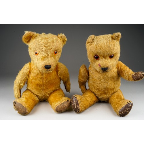 431 - Two vintage golden plush Teddy Bears, fully jointed with leather lined pads, glass eyes, one Teddy l... 