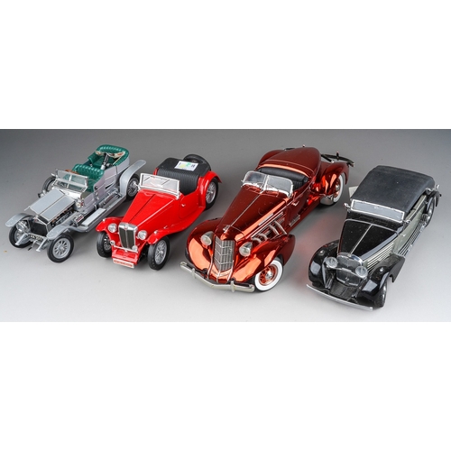 445 - Four diecast 1:18 model cars to include: ERTL 1935 Auburn 851 boat tail speedster; Franklin Mint 193... 