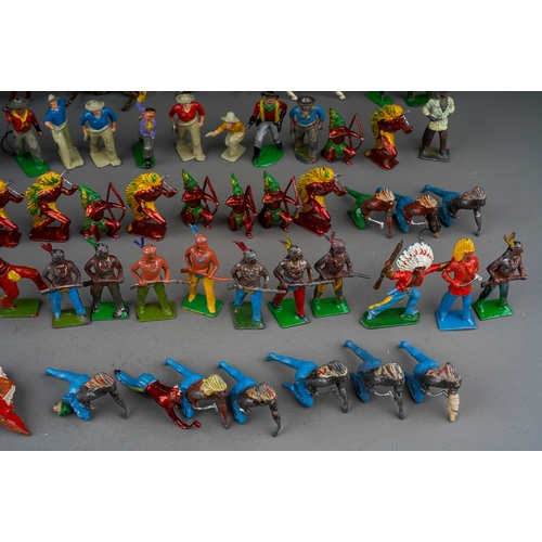 449 - A very large collection of die cast cold painted Britain's and similar led indians, cowboy and Abori... 