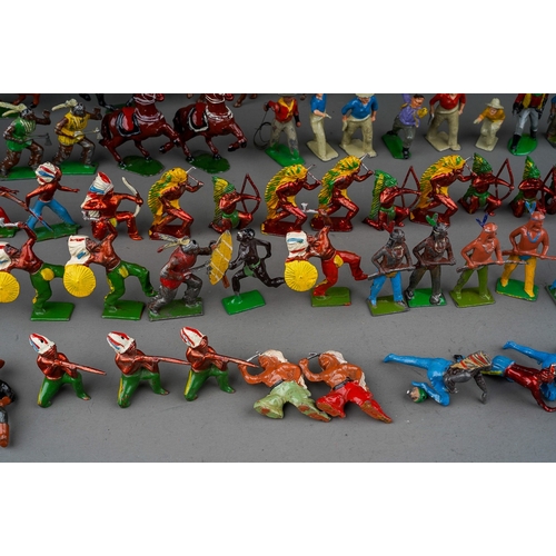 449 - A very large collection of die cast cold painted Britain's and similar led indians, cowboy and Abori... 