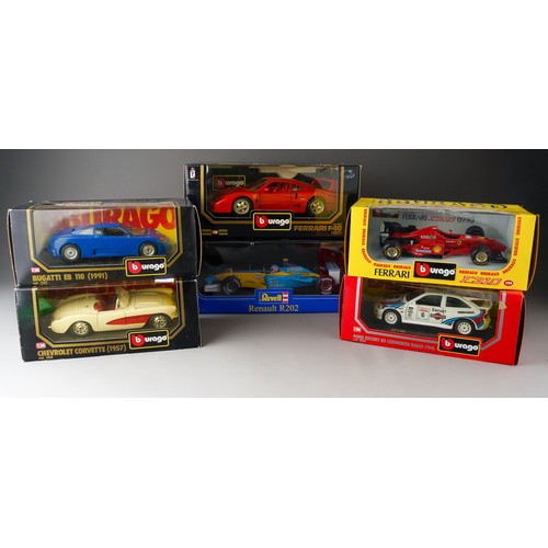 451 - A collection of die cast model cars to include: Revell - Renault R202 1:18 and Burago: a 1:18 Ferrar... 