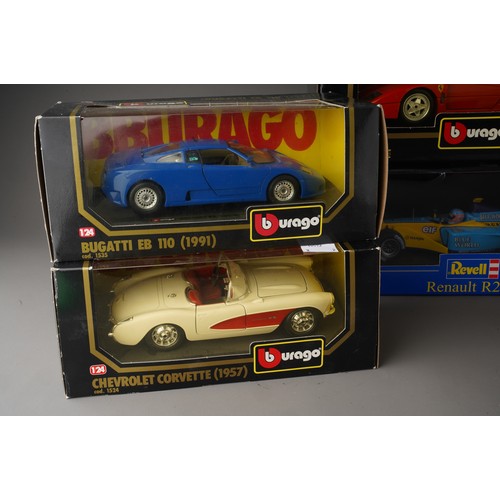 451 - A collection of die cast model cars to include: Revell - Renault R202 1:18 and Burago: a 1:18 Ferrar... 