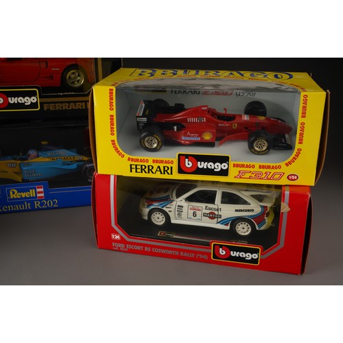 451 - A collection of die cast model cars to include: Revell - Renault R202 1:18 and Burago: a 1:18 Ferrar... 