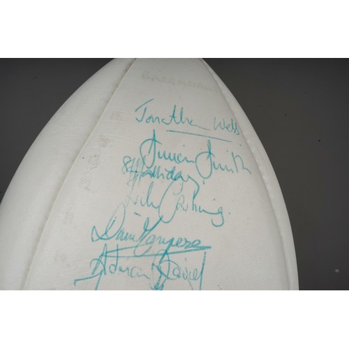 469 - Vintage signed rugby ball Barbarians vs Leicester Tigers 1987, signatures include David Campese and ... 