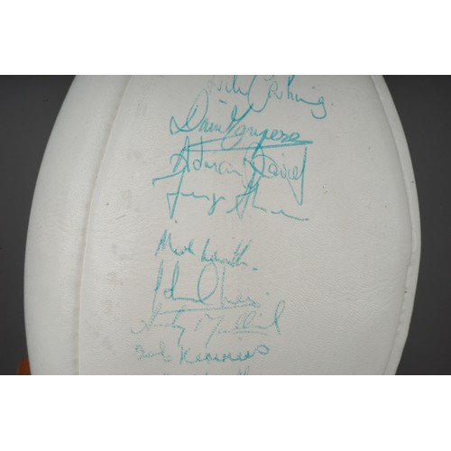 469 - Vintage signed rugby ball Barbarians vs Leicester Tigers 1987, signatures include David Campese and ... 