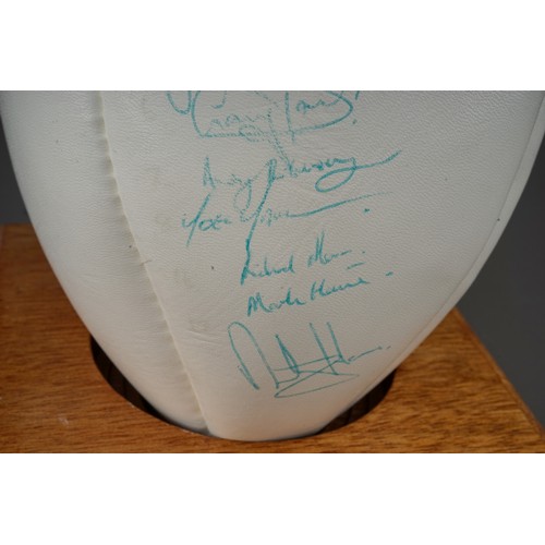 469 - Vintage signed rugby ball Barbarians vs Leicester Tigers 1987, signatures include David Campese and ... 