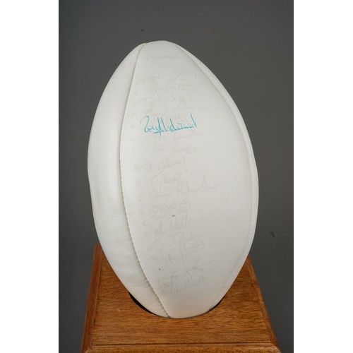 469 - Vintage signed rugby ball Barbarians vs Leicester Tigers 1987, signatures include David Campese and ... 