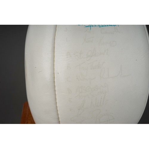 469 - Vintage signed rugby ball Barbarians vs Leicester Tigers 1987, signatures include David Campese and ... 