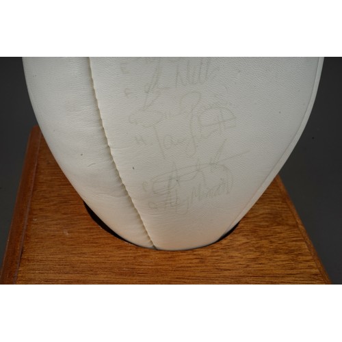 469 - Vintage signed rugby ball Barbarians vs Leicester Tigers 1987, signatures include David Campese and ... 