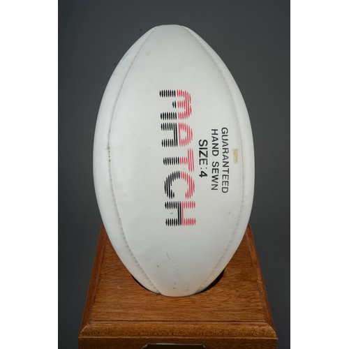 469 - Vintage signed rugby ball Barbarians vs Leicester Tigers 1987, signatures include David Campese and ... 