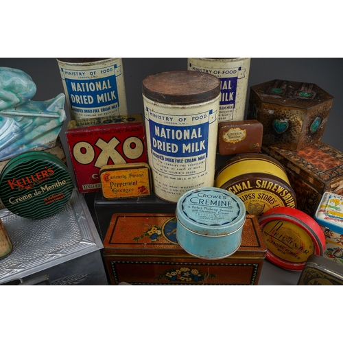 470 - Assorted collection of vintage tins including WWII interest  to include: three Ministry of Food issu... 