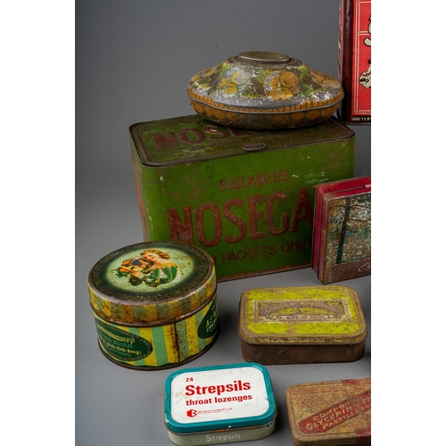 477 - Assorted vintage tins to include: Oxo, Walters' Palm Chocolate Nougat, Flowery Pekoe Tis C.T.G.A tea... 