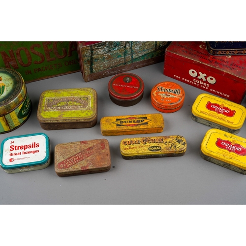 477 - Assorted vintage tins to include: Oxo, Walters' Palm Chocolate Nougat, Flowery Pekoe Tis C.T.G.A tea... 