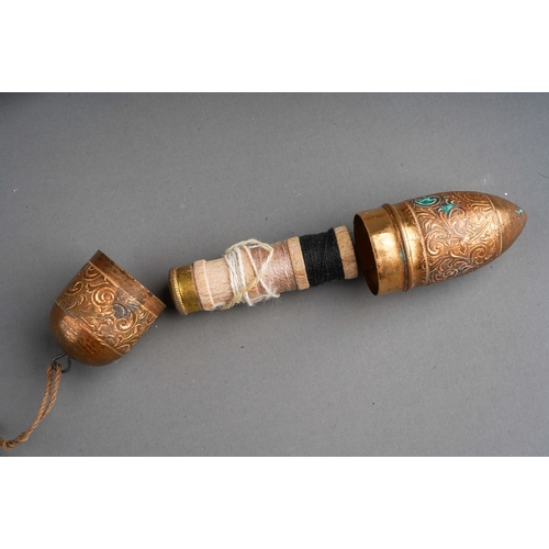 485 - A bag of opera glasses and other decorative metalware, including a Japanese rectangular cigarette bo... 