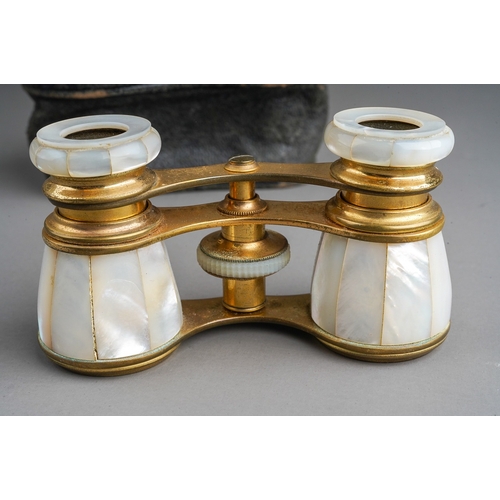 490 - A pair of early 20th century cased Busch gilt metal and mother of pearl opera glasses