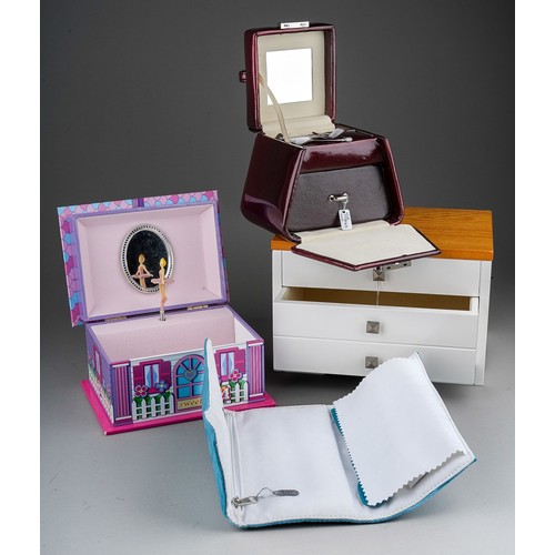 492 - Four various ex shop stock jewellery boxes to include: patent leather bag shaped; cardboard child`s ... 