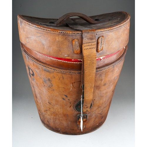 529 - A late 19th\early 20th Century leather double hat box, crimson silk fitted interior with cradle for ... 