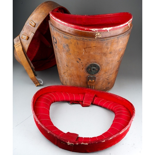 529 - A late 19th\early 20th Century leather double hat box, crimson silk fitted interior with cradle for ... 