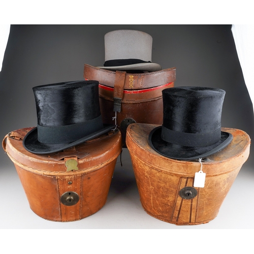 530 - Three vintage top hats to include: 

1. Henry Heath of Oxford Street circa 1930s moleskin black top ... 