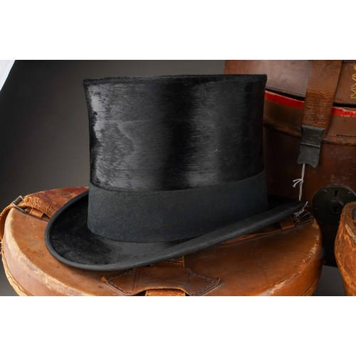 530 - Three vintage top hats to include: 

1. Henry Heath of Oxford Street circa 1930s moleskin black top ... 