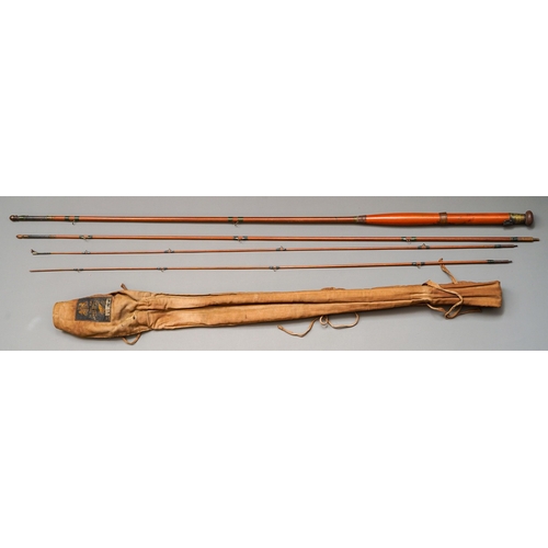 535 - An early 20th Century Wesley Richards brass bound spilt cane three piece fly fishing rod, approx 114... 