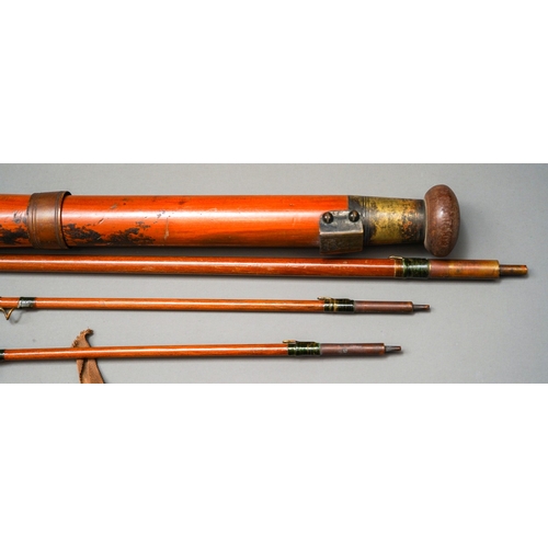 535 - An early 20th Century Wesley Richards brass bound spilt cane three piece fly fishing rod, approx 114... 