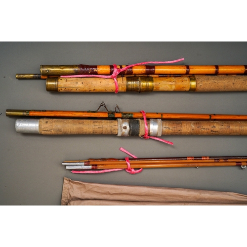 536 - Four various early 20th Century fly fishing rods, two in slip cases (4) -af