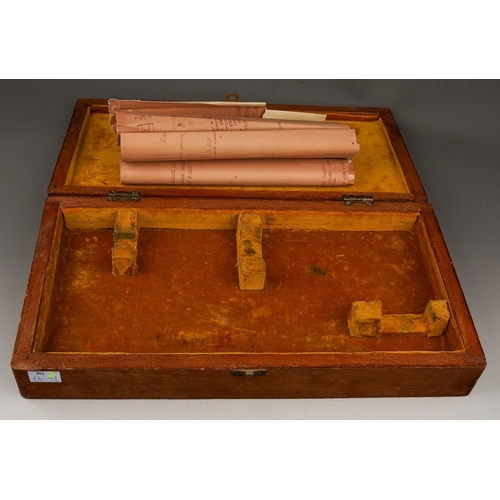 537 - A vintage fitted oak revolver case together with drawing plans for Remington 1857 Army revolver`s me... 