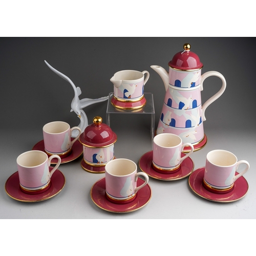 568 - Roger Mitchell for Carlton Ware a Dovecote coffee set including coffee pot, sugar bowl and milk jug,... 