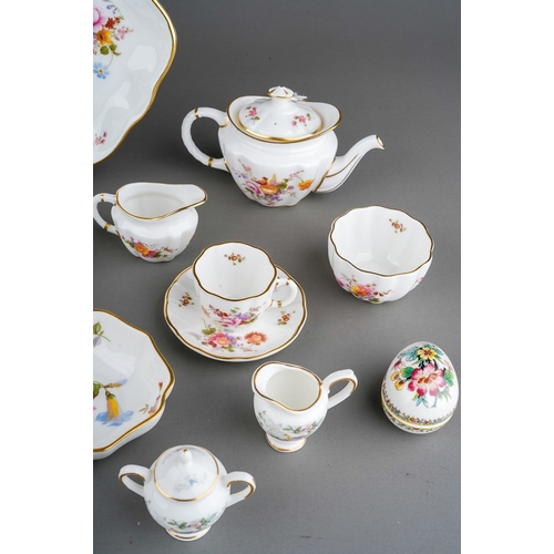 581 - A group of miniature china tea wares, etc, including a Royal Crown Derby tea for one set on tray, a ... 