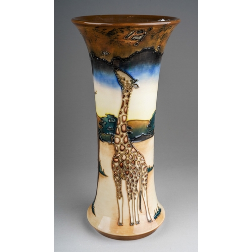 582 - A boxed Moorcroft Pottery Samburu Giraffe Dusk pattern flared rim cylindrical vase, a second, circa ... 