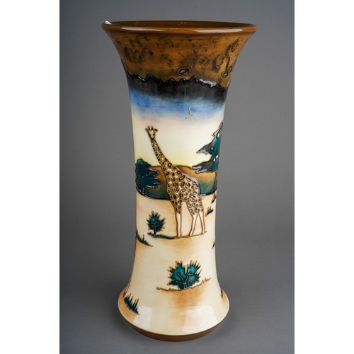 582 - A boxed Moorcroft Pottery Samburu Giraffe Dusk pattern flared rim cylindrical vase, a second, circa ... 