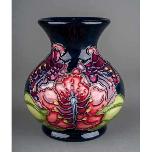 592 - A boxed Moorcroft pottery squat baluster vase in the Spider Flower design, by Rachel Bishop, possibl... 