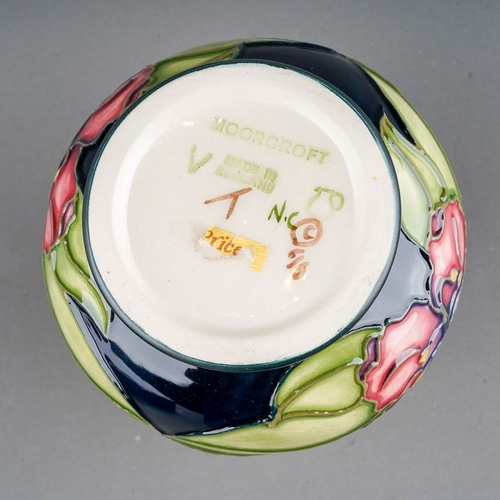 592 - A boxed Moorcroft pottery squat baluster vase in the Spider Flower design, by Rachel Bishop, possibl... 