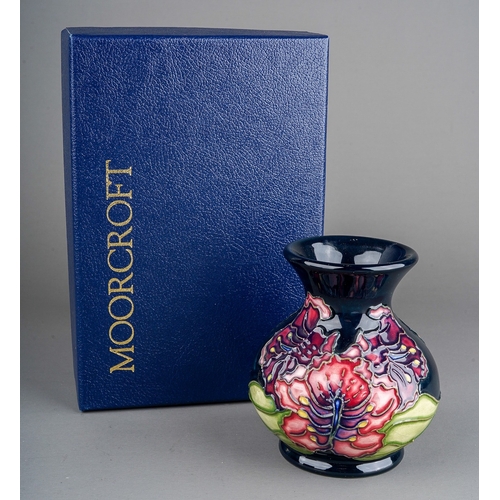 592 - A boxed Moorcroft pottery squat baluster vase in the Spider Flower design, by Rachel Bishop, possibl... 