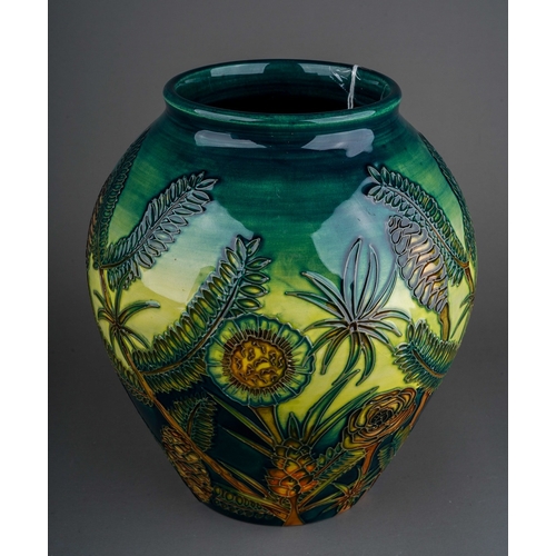 615 - A boxed Moorcroft pottery limited edition baluster vase decorated in the Amazon Twilight design, cir... 