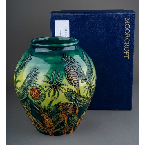 615 - A boxed Moorcroft pottery limited edition baluster vase decorated in the Amazon Twilight design, cir... 